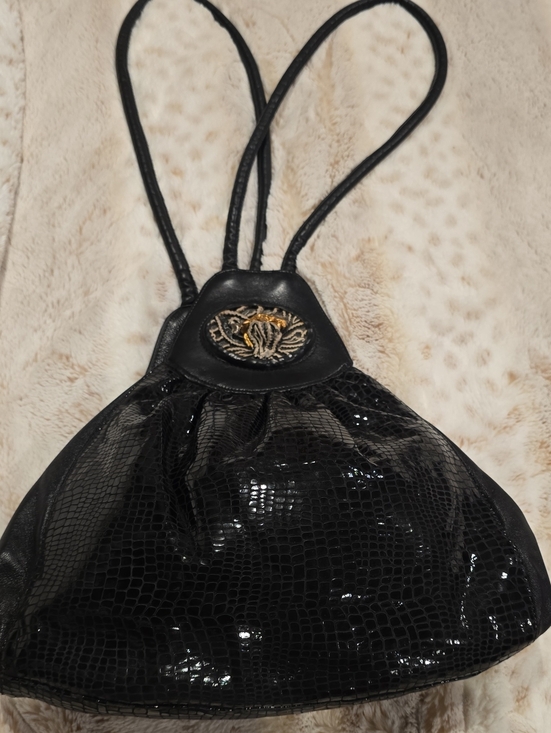 Limar Deigns of Oceanside, California Handbags - Limar Designs, Oceanside, California. Black Patent Croc-Textured, Shoulder Bag